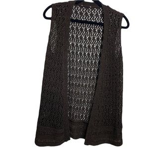 Brown open knit crochet boho festival vest